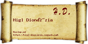 Higl Dionízia névjegykártya